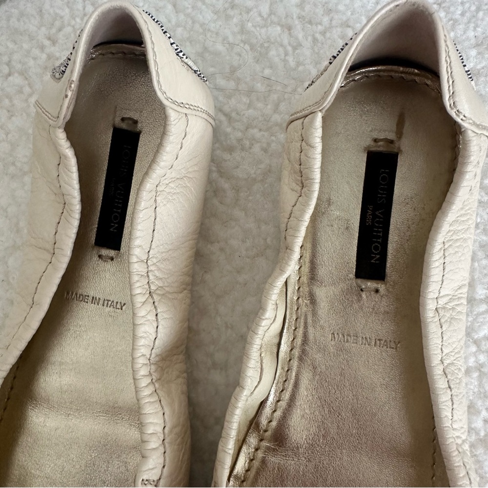 LV White Leather And Damier Azur Canvas Lovely Ballerina Flats - Picture 3 of 7